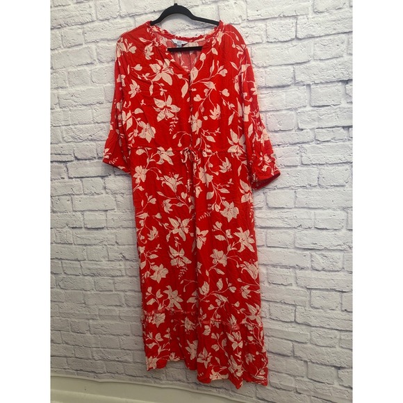 Croft & Barrow Women's Floral Red Maxi Dress Plus Size 1X Drawstring Waist - Picture 1 of 8